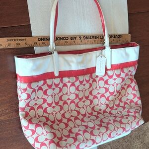 Coach Signature Hot Pink (Love Red) and White Tote Bag